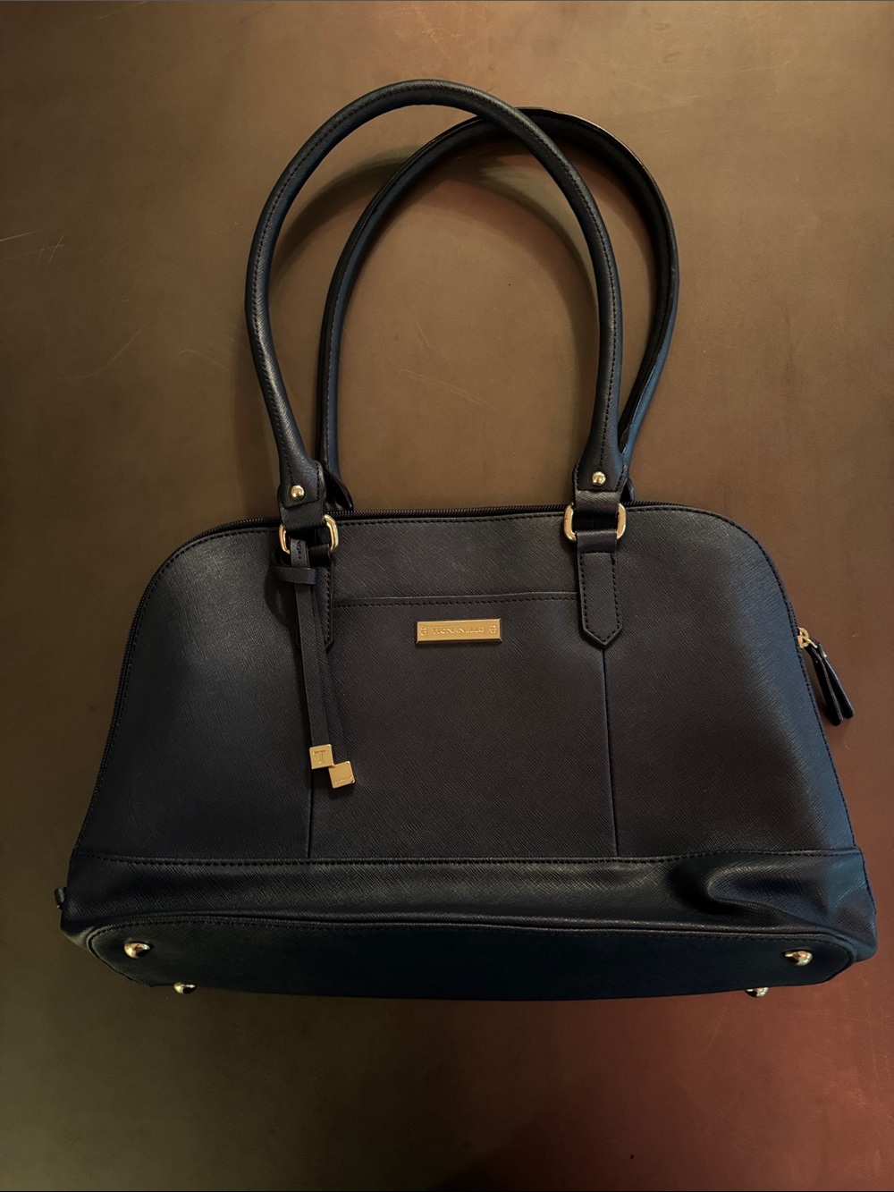 Tignanello Black Satchel with Gold Hardware